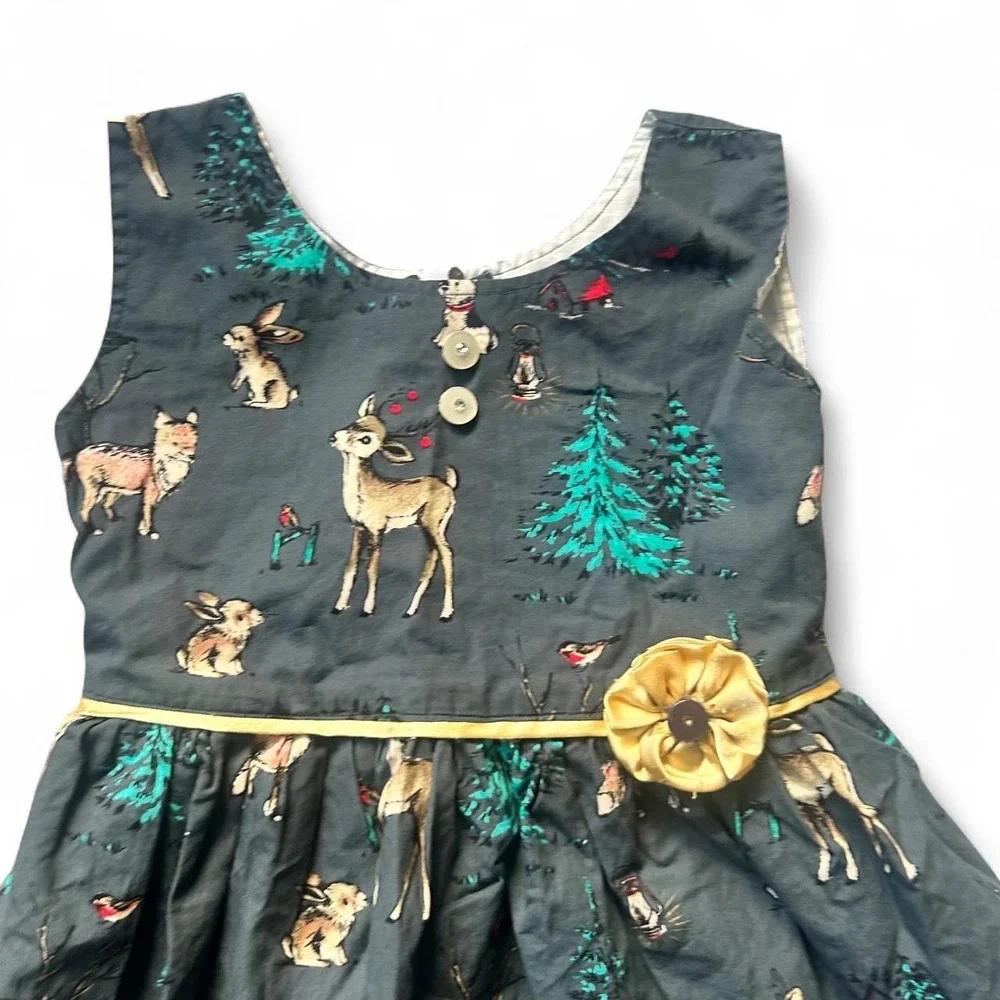 Girls wilderness dress size 5 gray deer bunnies summer
